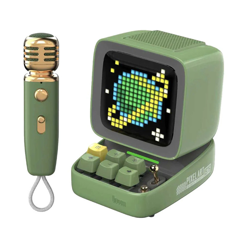 Divoom Ditoo-Mic Retro Pixel Art Mini Bluetooth Speaker w/ Karaoke Microphone - Green - مكبر صوت